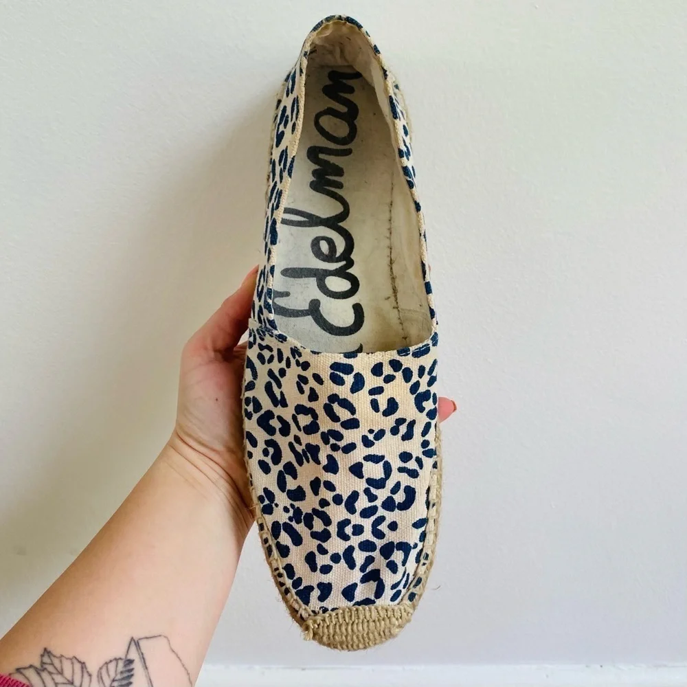 Sam Edelman Blue Cheetah Print Canvas/Linen Espadrilles - Summer Flats